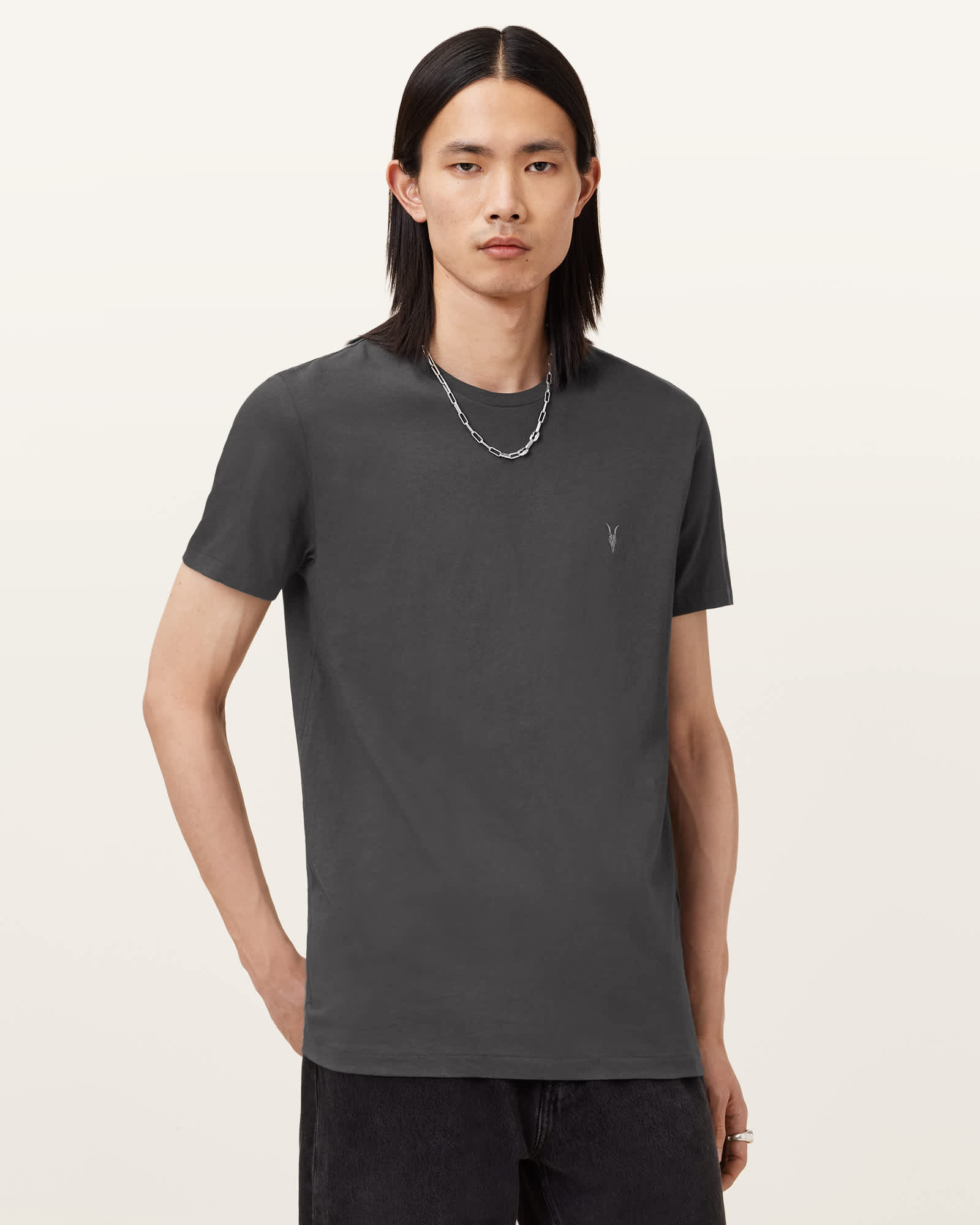 All Saints Tonic Crew Neck Slim Ramskull T-Shirt Carter Grey