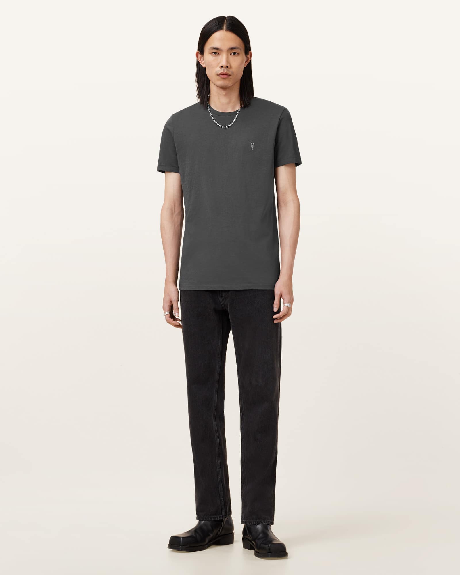 All Saints Tonic Crew Neck Slim Ramskull T-Shirt Carter Grey