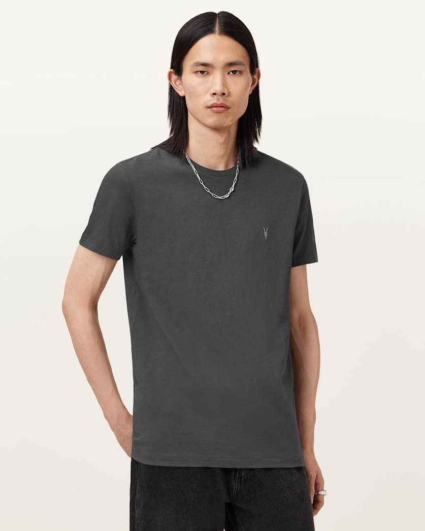 all saints Tonic Crew Neck Slim Ramskull T-Shirt Carter Grey