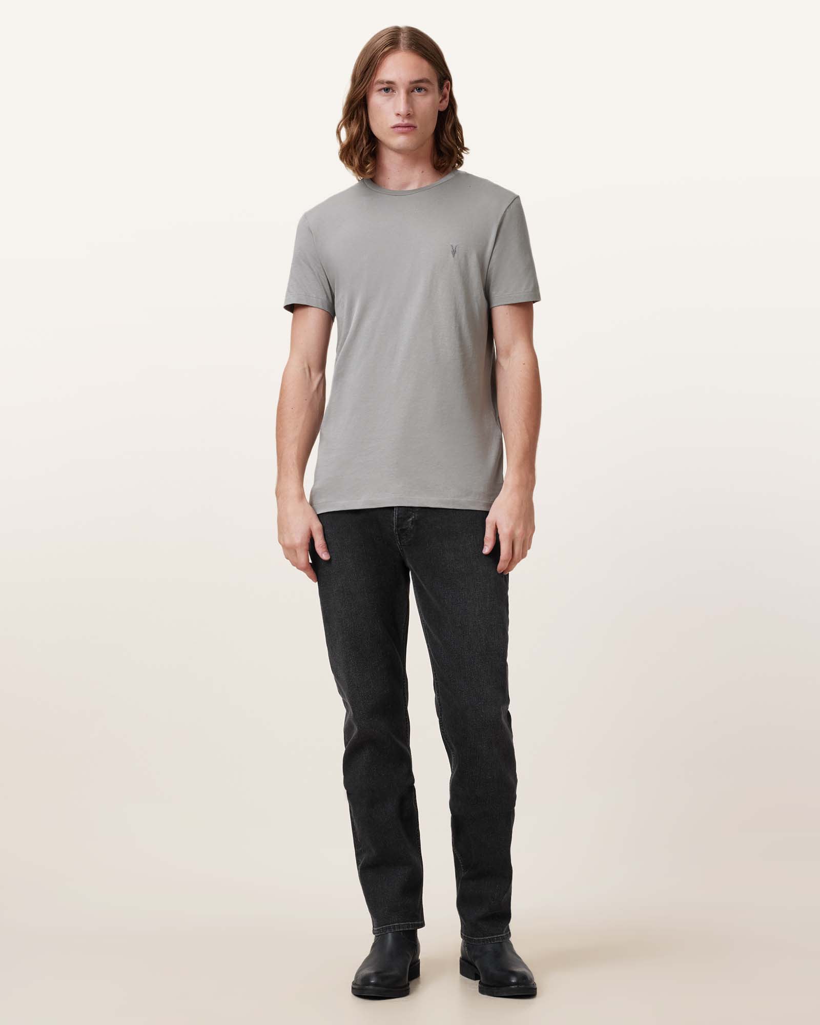 All Saints Tonic Crew Neck Slim Ramskull T-Shirt FOSSIL GREY