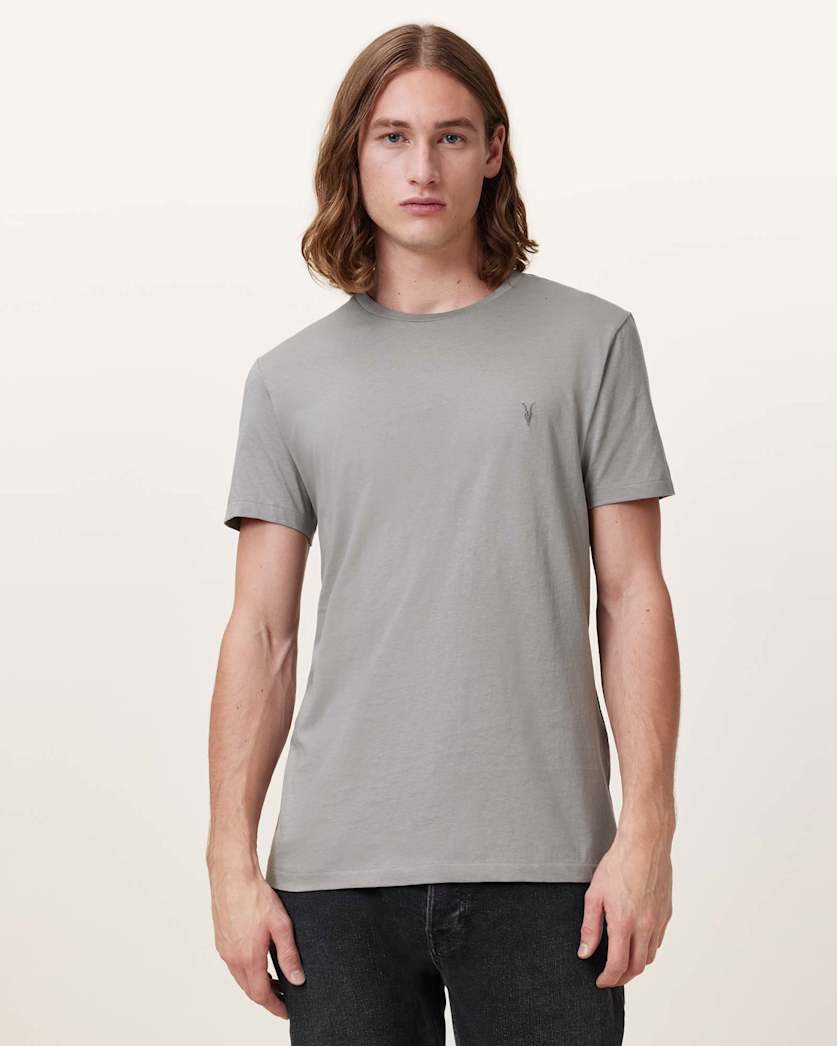 all saints Tonic Crew Neck Slim Ramskull T-Shirt FOSSIL GREY