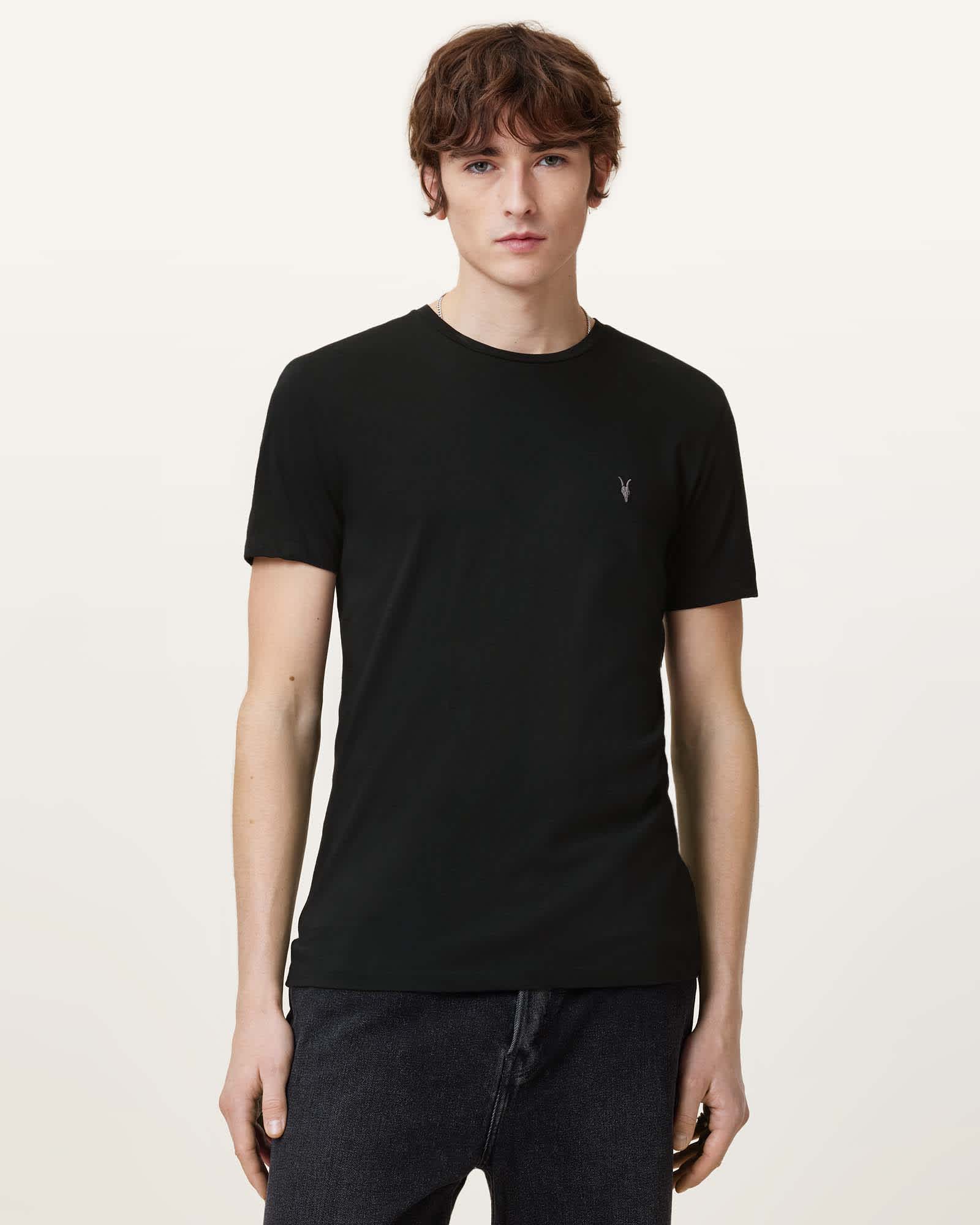 All Saints Tonic Crew Neck Slim Ramskull T-Shirt Jet Black