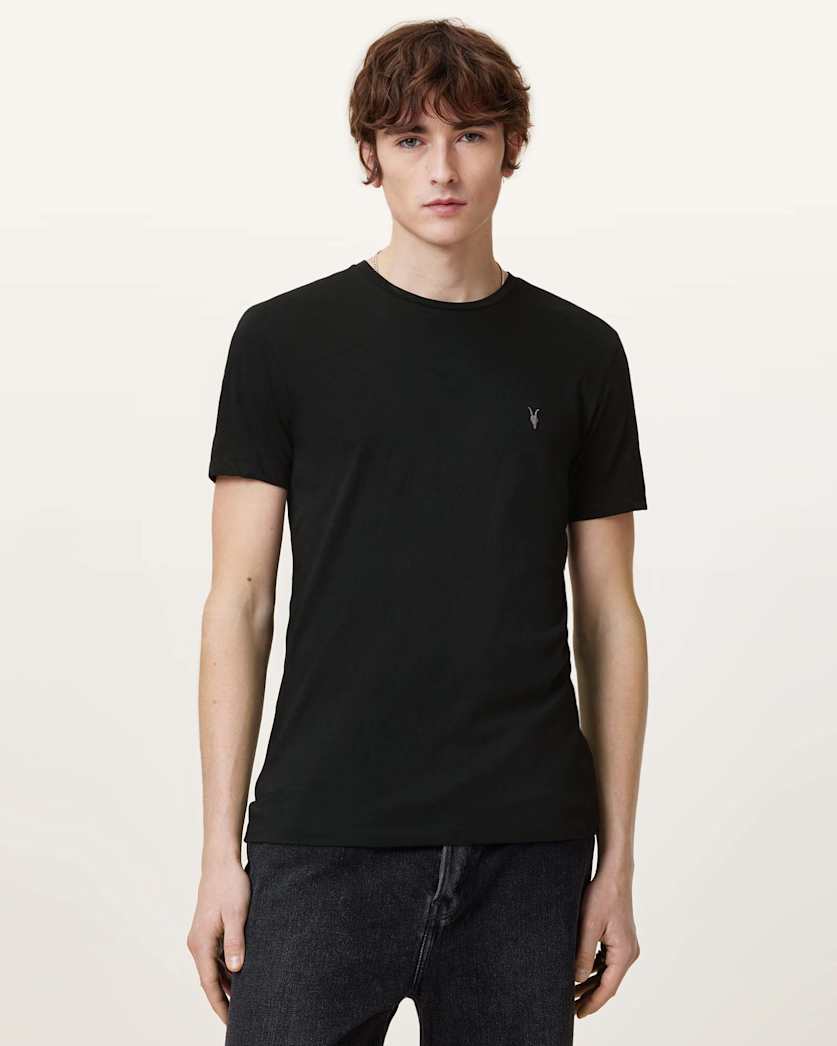 all saints Tonic Crew Neck Slim Ramskull T-Shirt Jet Black