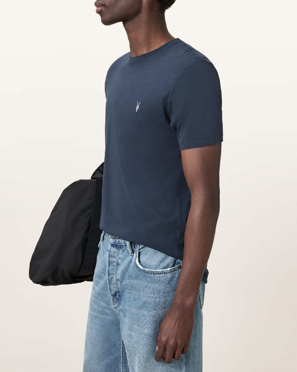 All Saints Tonic Crew Neck Slim Ramskull T-Shirt Navy Blue