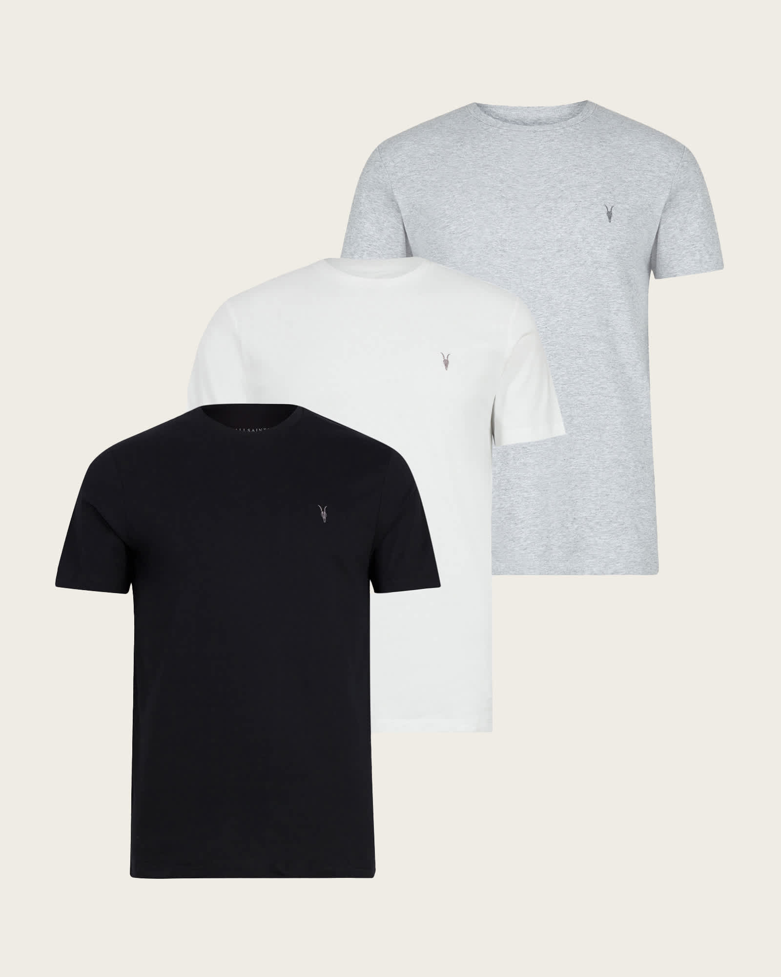 All Saints Tonic Crew Neck Slim Ramskull T-Shirt OPTIC/BLACK/GREY