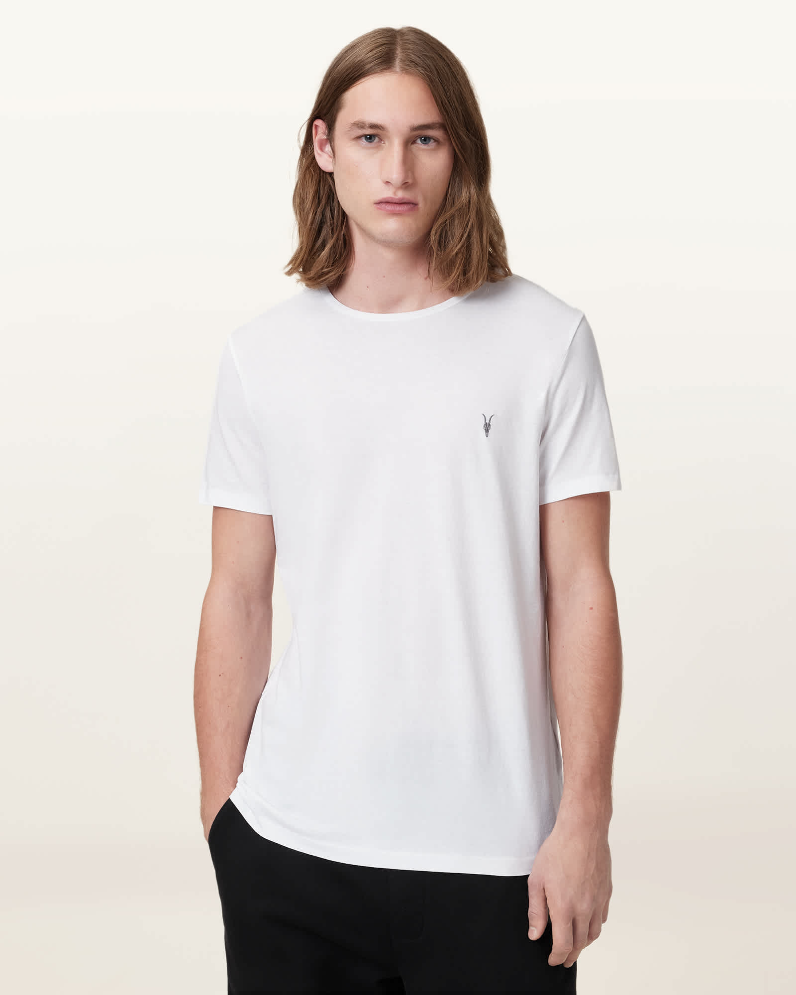 All Saints Tonic Crew Neck Slim Ramskull T-Shirt OPTIC/BLACK/GREY