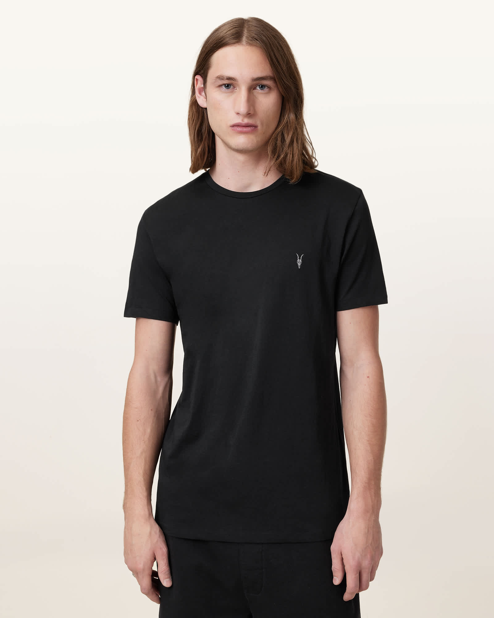 All Saints Tonic Crew Neck Slim Ramskull T-Shirt OPTIC/BLACK/GREY