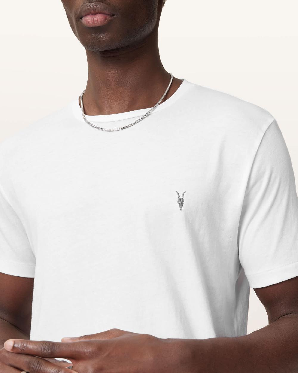 All Saints Tonic Crew Neck Slim Ramskull T-Shirt Optic White