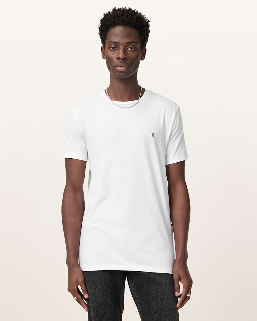 all saints Tonic Crew Neck Slim Ramskull T-Shirt Optic White