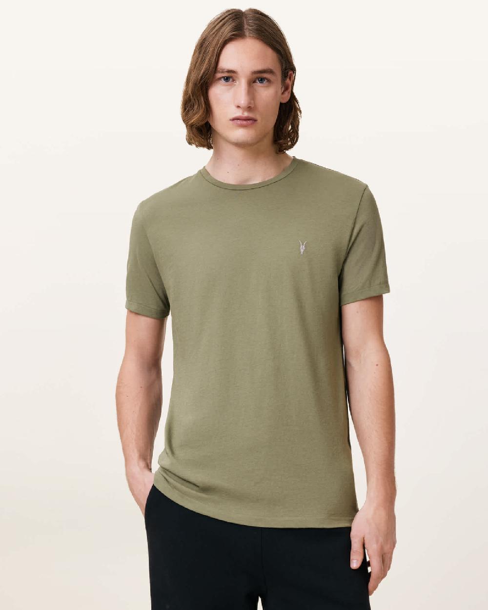 All Saints Tonic Crew Ramskull T-Shirts 3 Pack WHITE/BROWN/GREEN