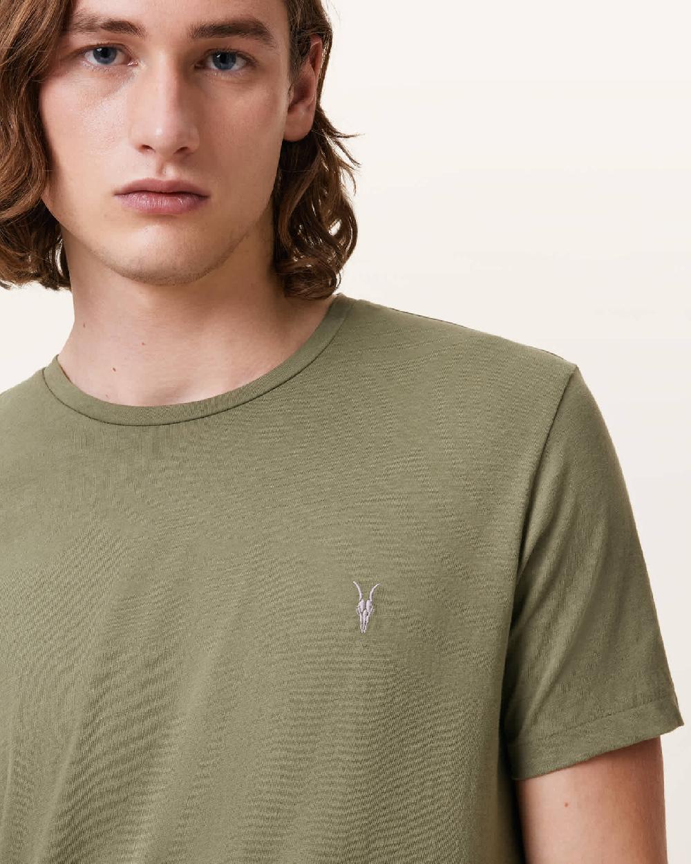 All Saints Tonic Crew Ramskull T-Shirts 3 Pack WHITE/BROWN/GREEN