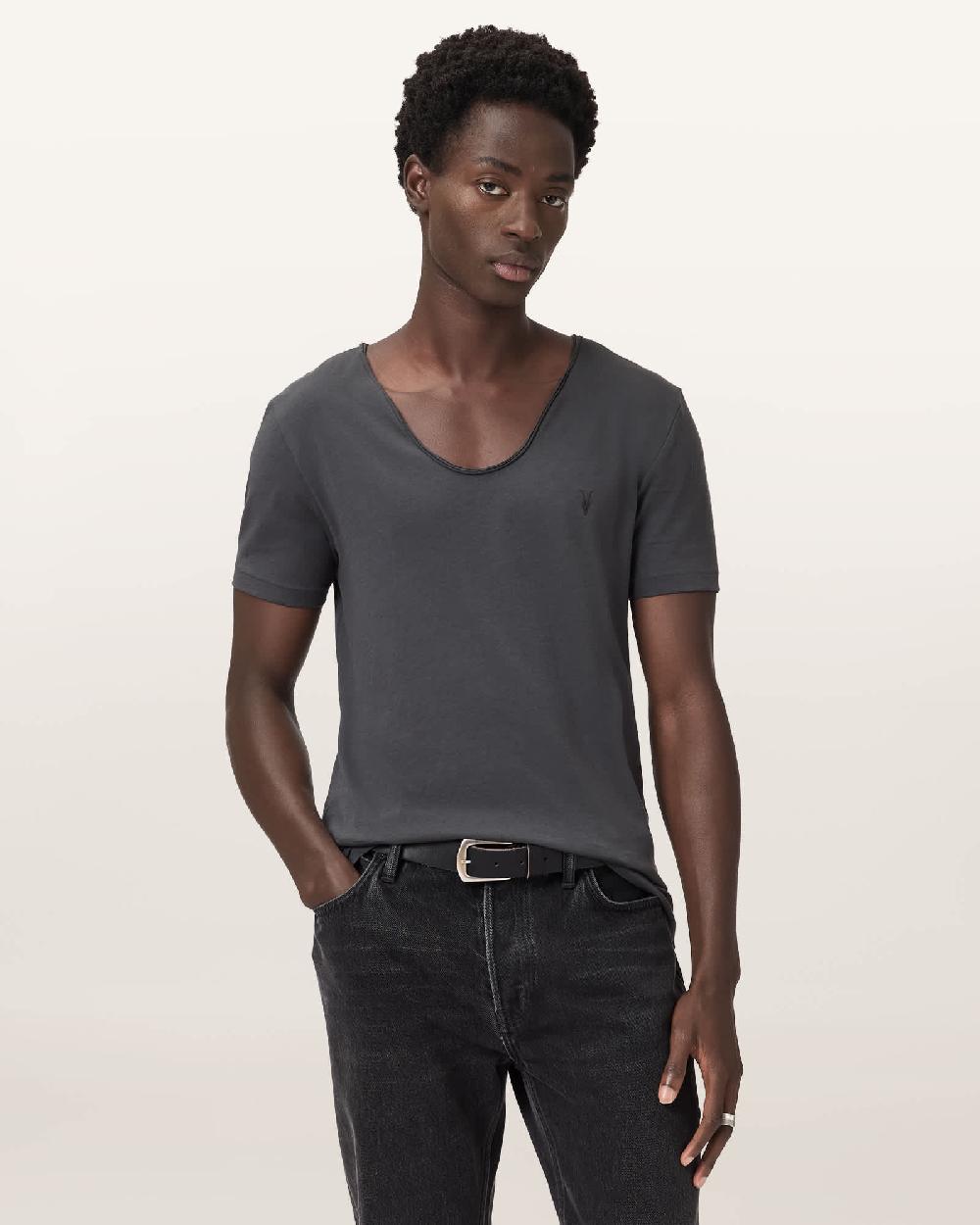All Saints Tonic Scoop Neck Slim Ramskull T-Shirt Carter Grey