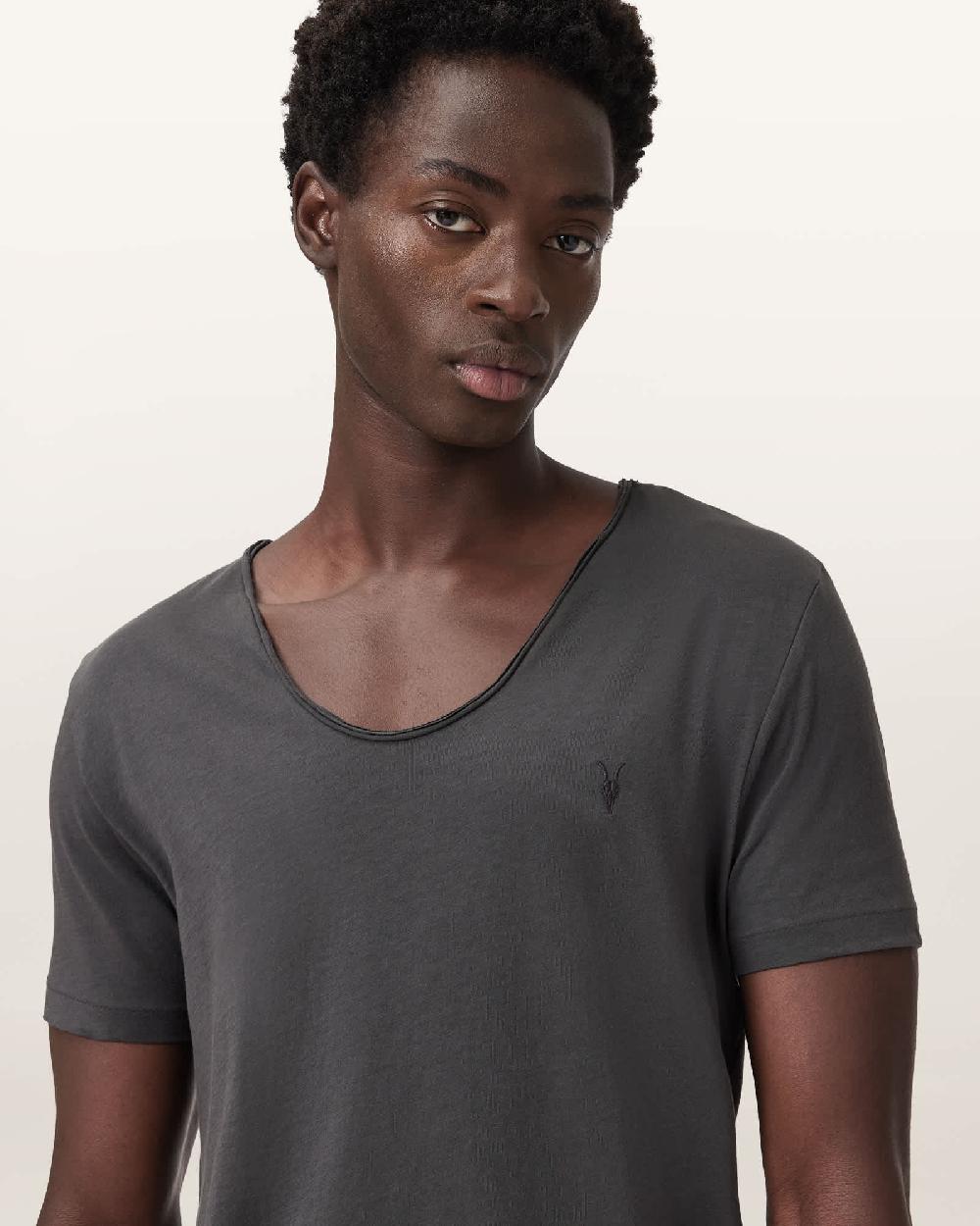 All Saints Tonic Scoop Neck Slim Ramskull T-Shirt Carter Grey