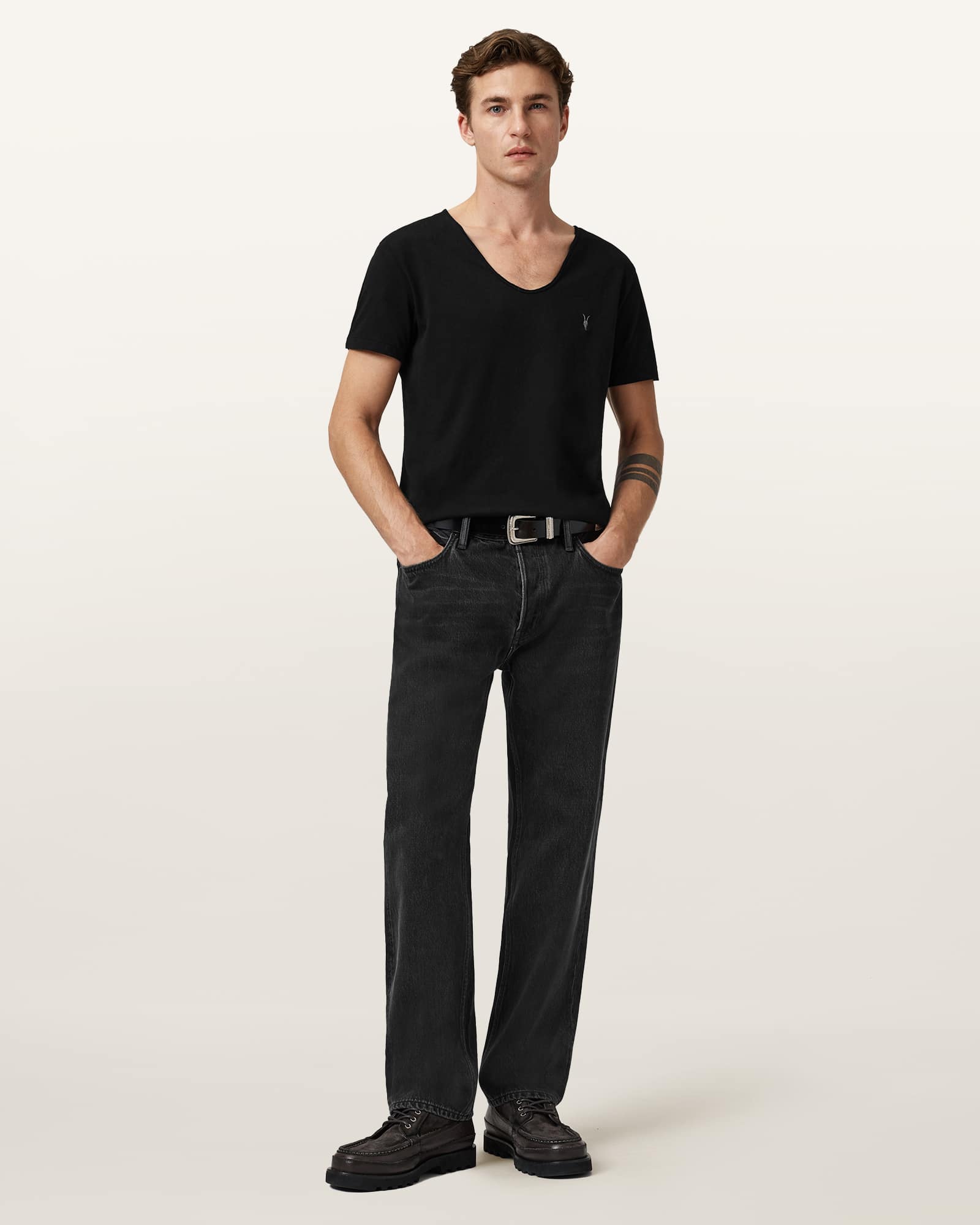 All Saints Tonic Scoop Neck Slim Ramskull T-Shirt Jet Black