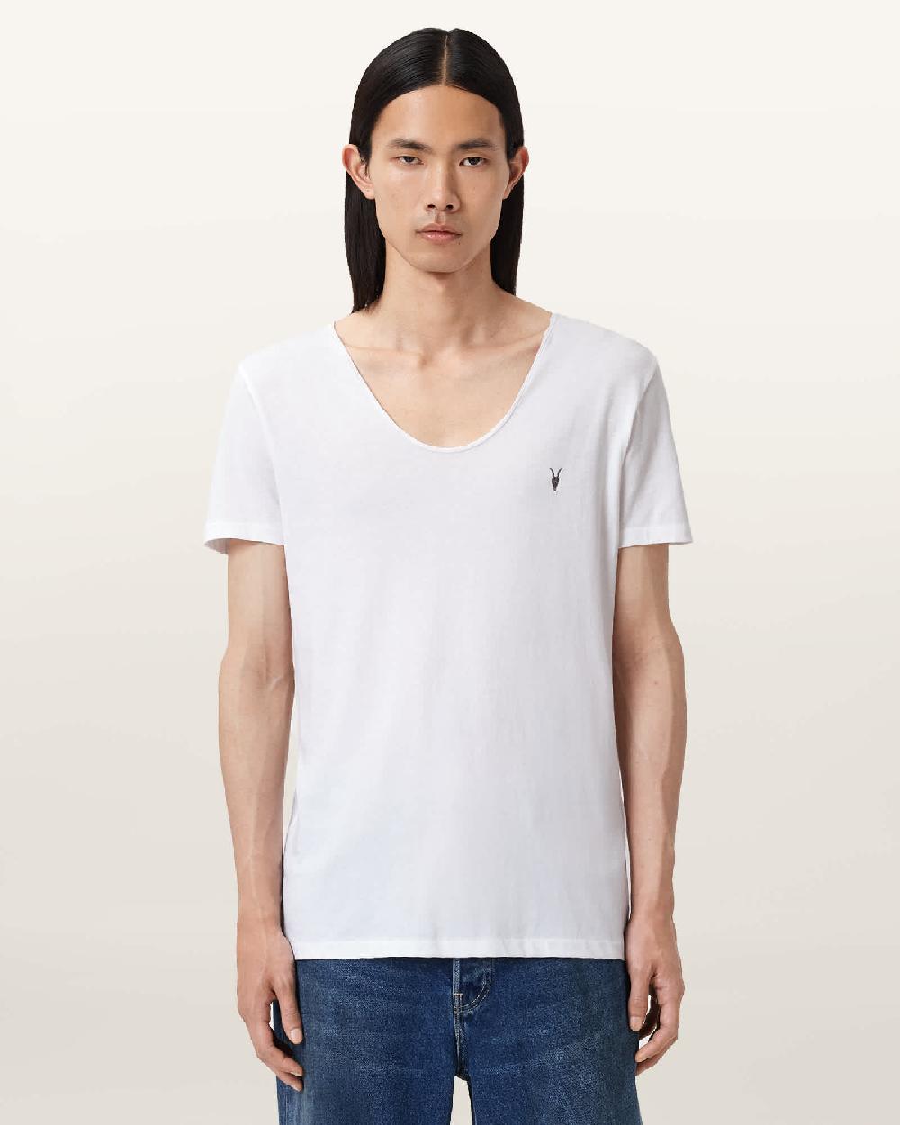 All Saints Tonic Scoop Neck Slim Ramskull T-Shirt Optic White