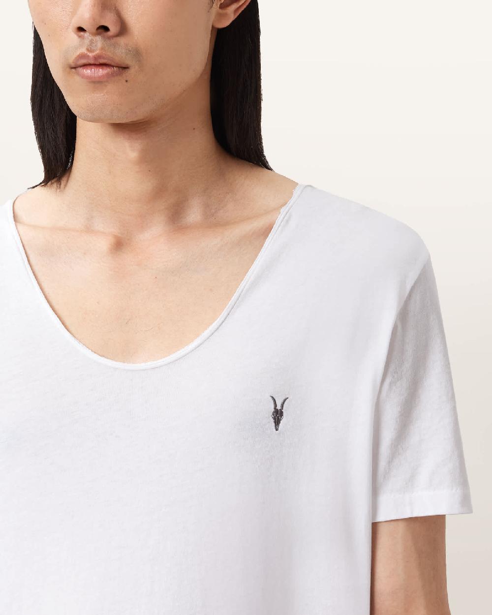 All Saints Tonic Scoop Neck Slim Ramskull T-Shirt Optic White