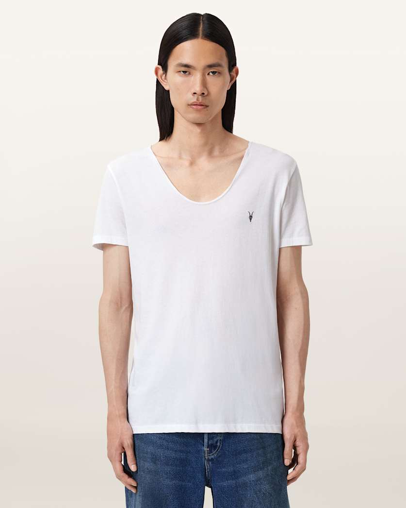 all saints Tonic Scoop Neck Slim Ramskull T-Shirt Optic White