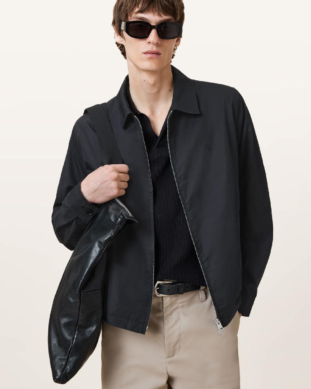 All Saints Trey Black Ramskull Pointed Collar Jacket Black