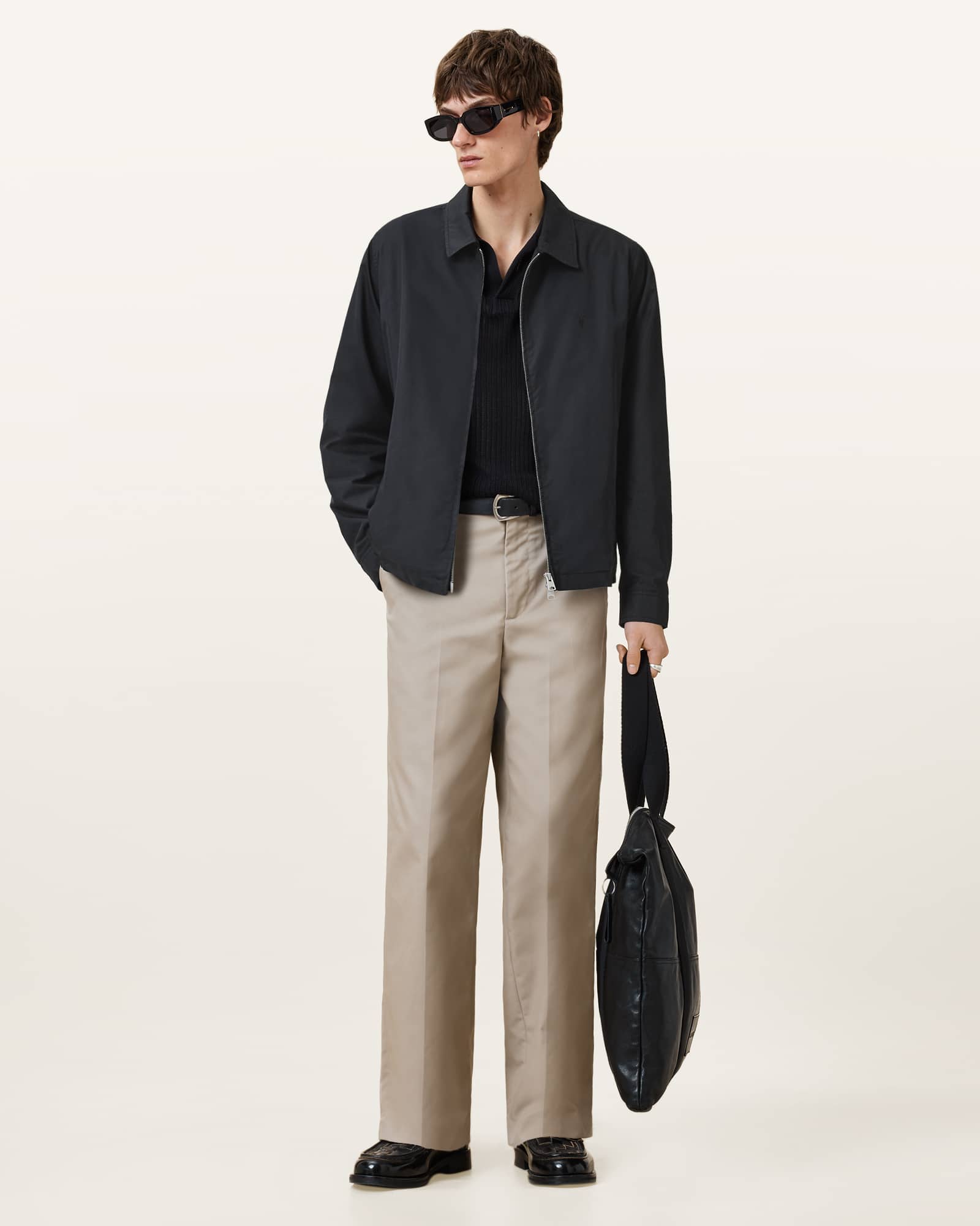 All Saints Trey Black Ramskull Pointed Collar Jacket Black