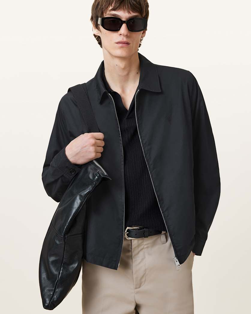 all saints Trey Black Ramskull Pointed Collar Jacket Black