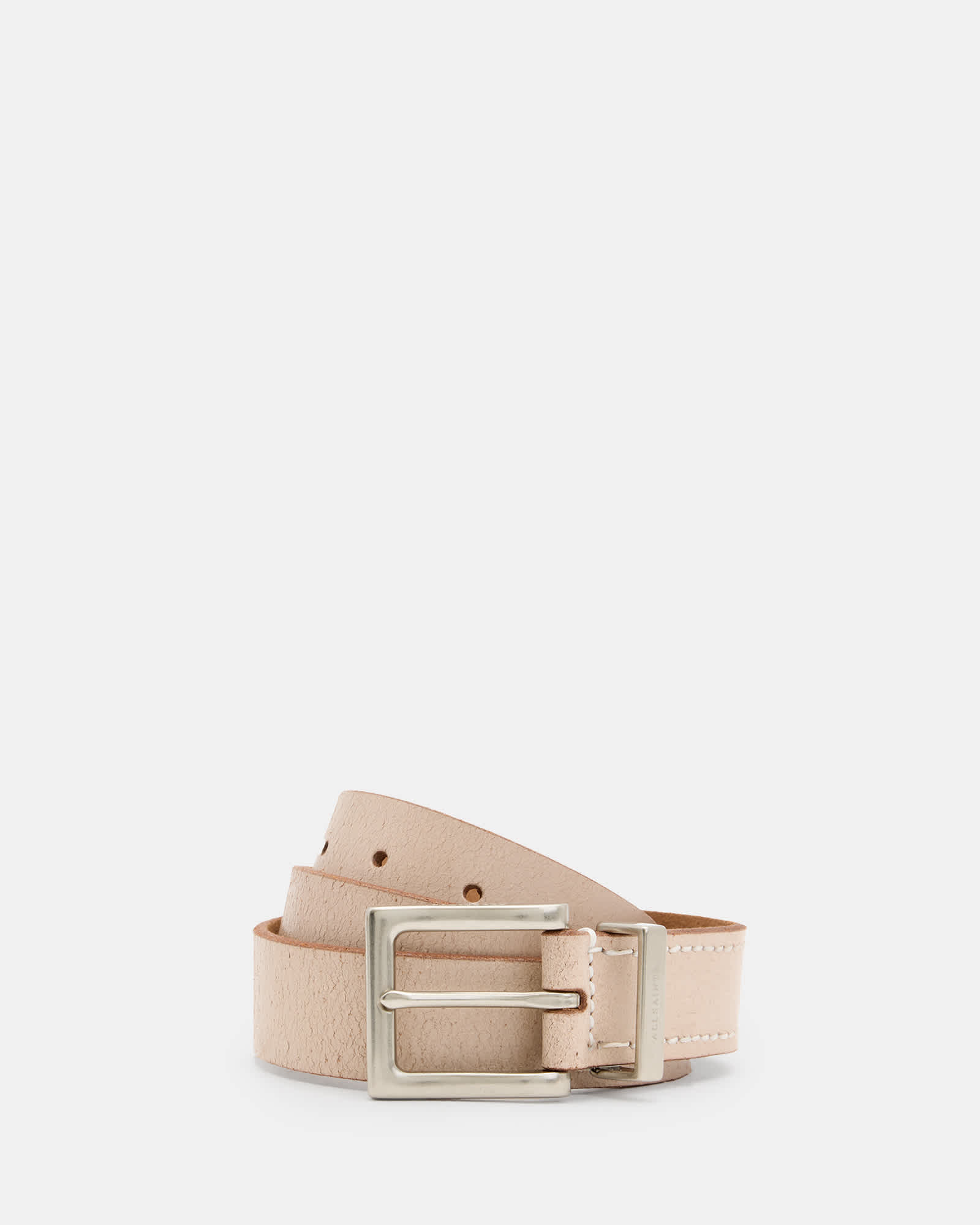 All Saints Trey Leather Metal Tip Belt CREAM/DULL NICKEL