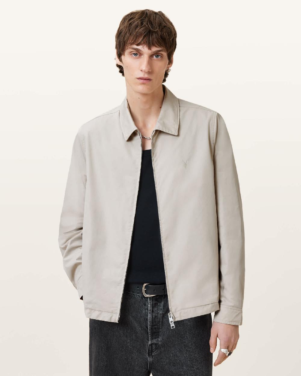 All Saints Trey Taupe Ramskull Pointed Collar Jacket Feather Taupe