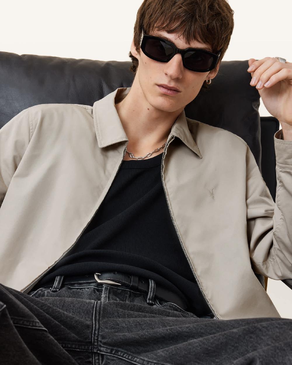 All Saints Trey Taupe Ramskull Pointed Collar Jacket Feather Taupe