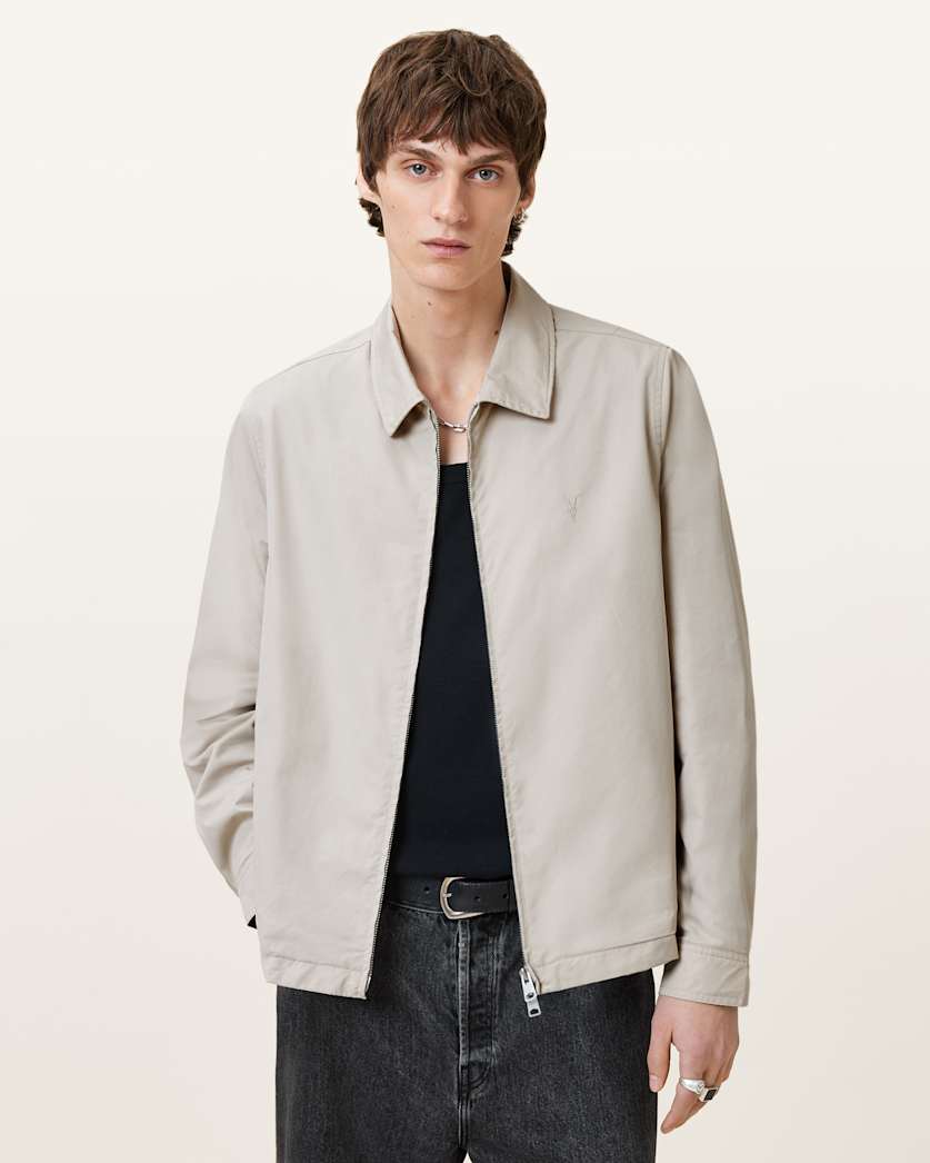 all saints Trey Taupe Ramskull Pointed Collar Jacket Feather Taupe