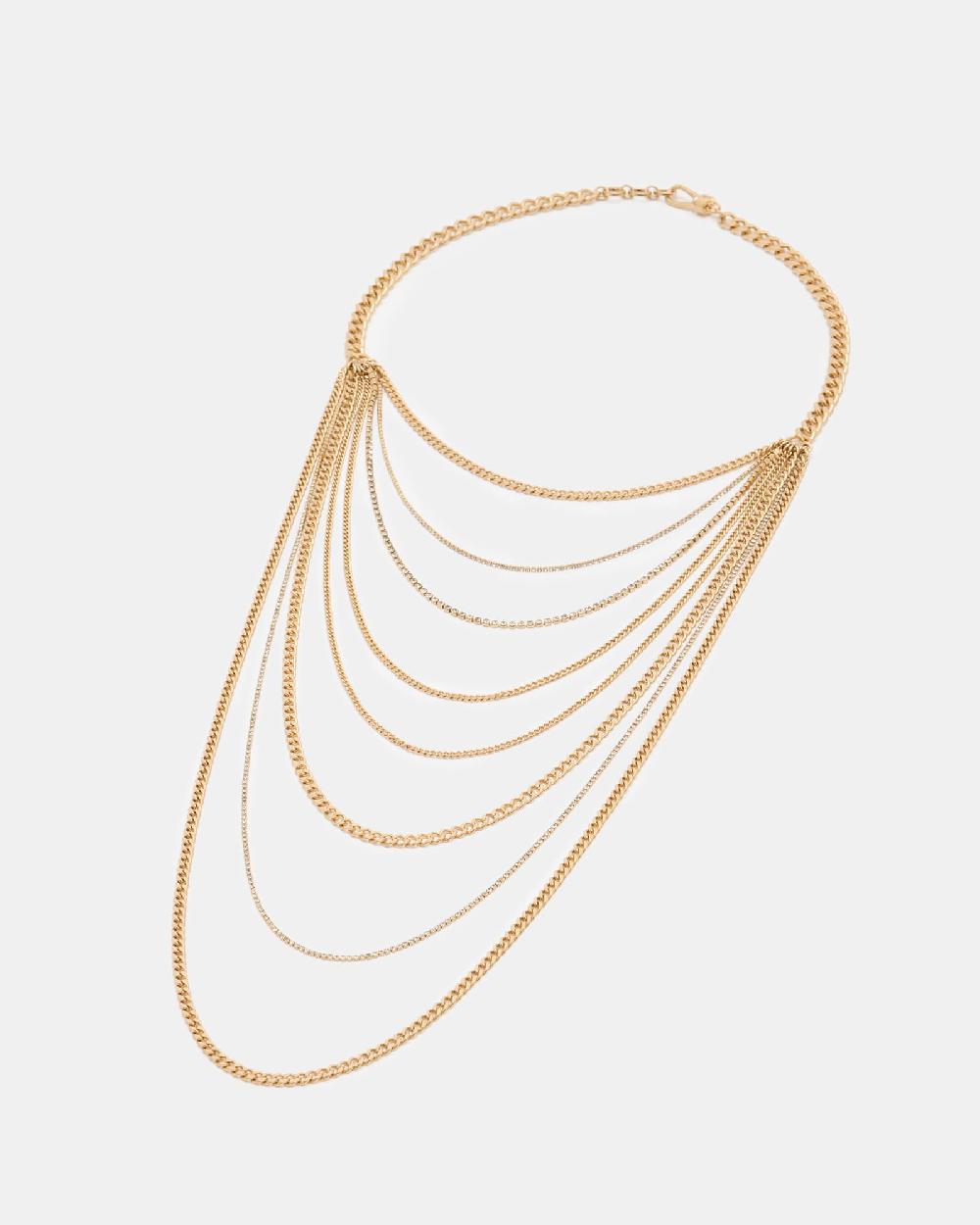 All Saints Trudy Layered Chain Necklace WARM BRASS/GREY