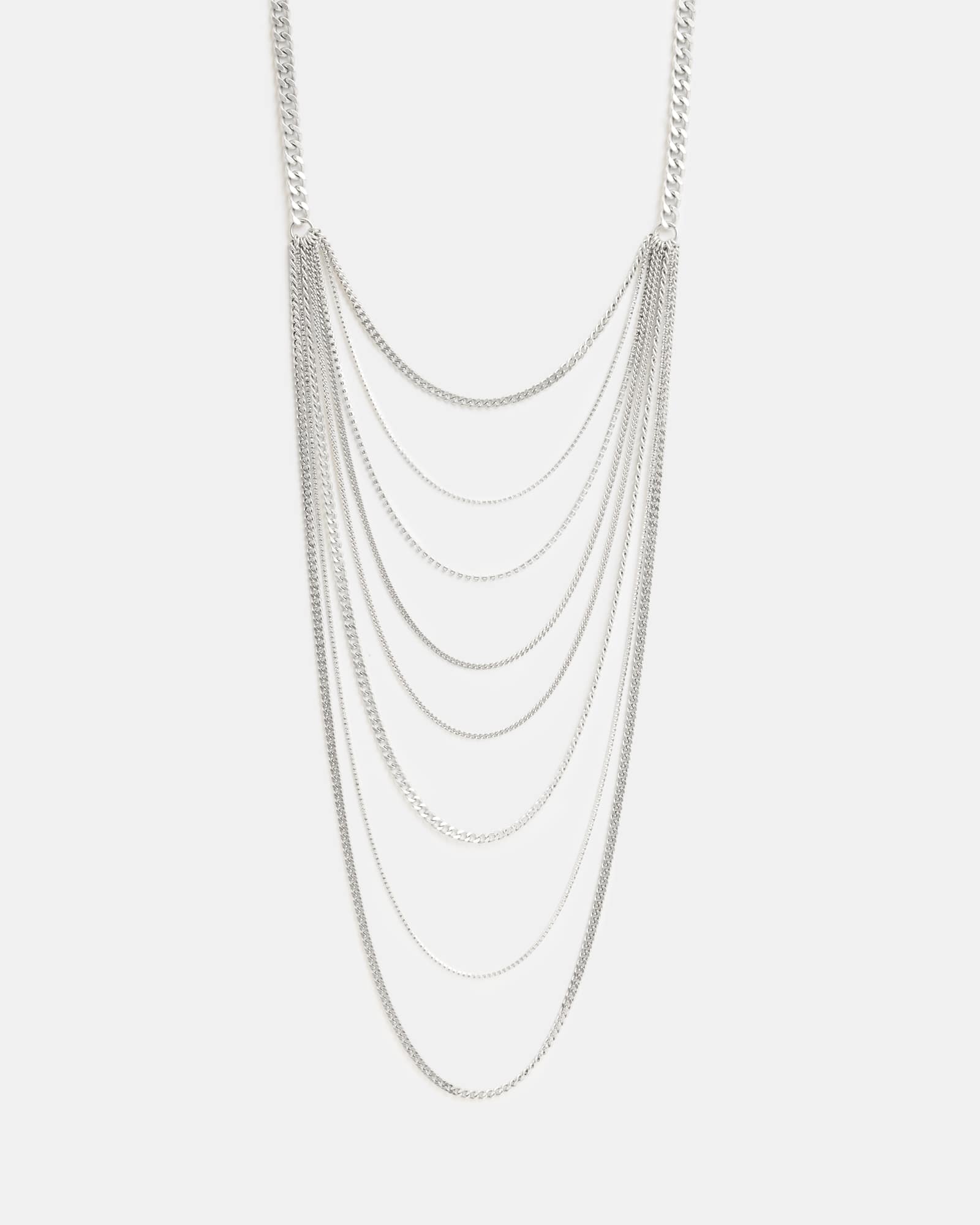 All Saints Trudy Layered Chain Necklace WARM SILVER/CRYSTL