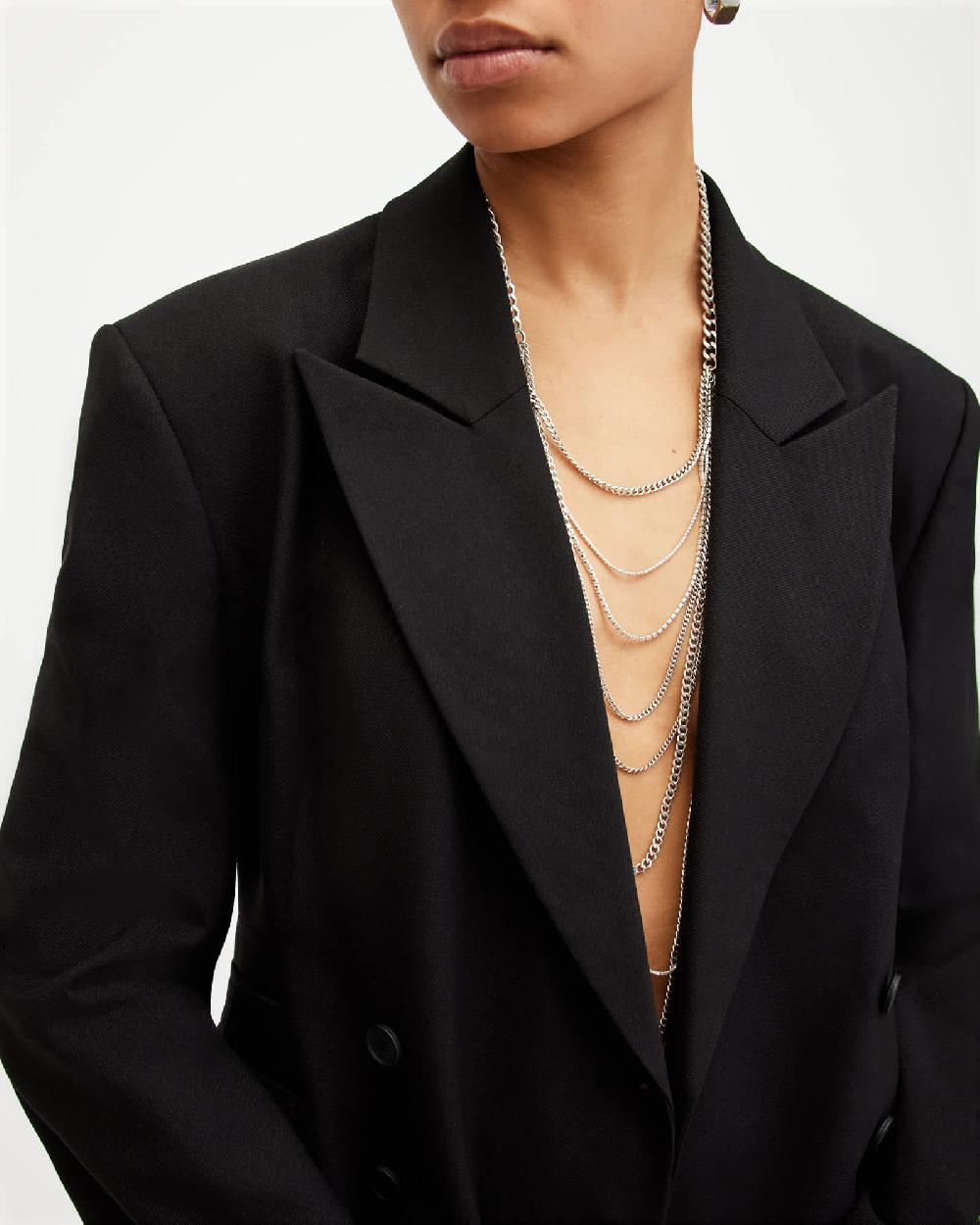 All Saints Trudy Layered Chain Necklace WARM SILVER/CRYSTL