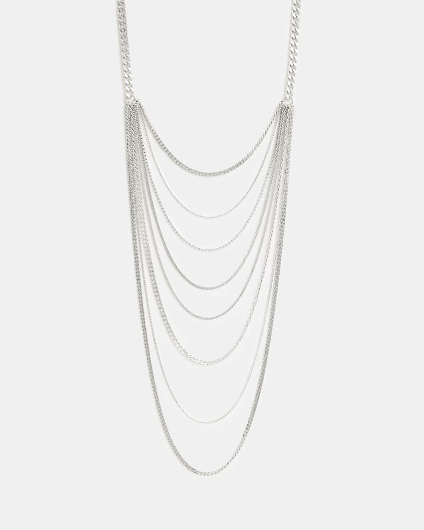 all saints Trudy Layered Chain Necklace WARM SILVER/CRYSTL