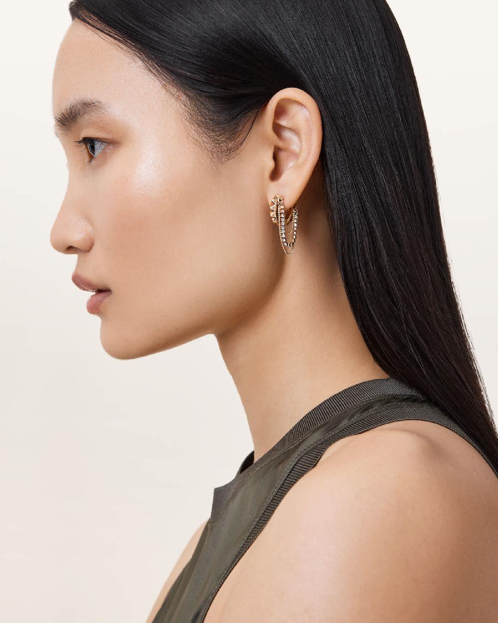 All Saints Trudy Small Chain Hoop Earrings WARM BRASS/GREY