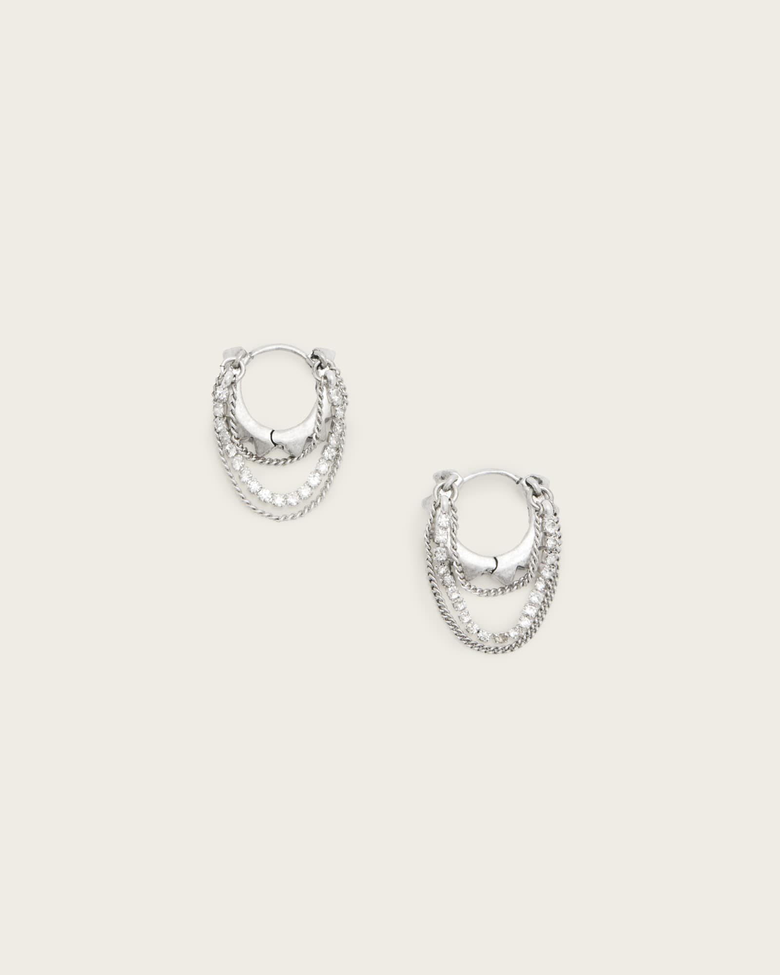 All Saints Trudy Small Chain Hoop Earrings WARM SILVER/CRYSTL