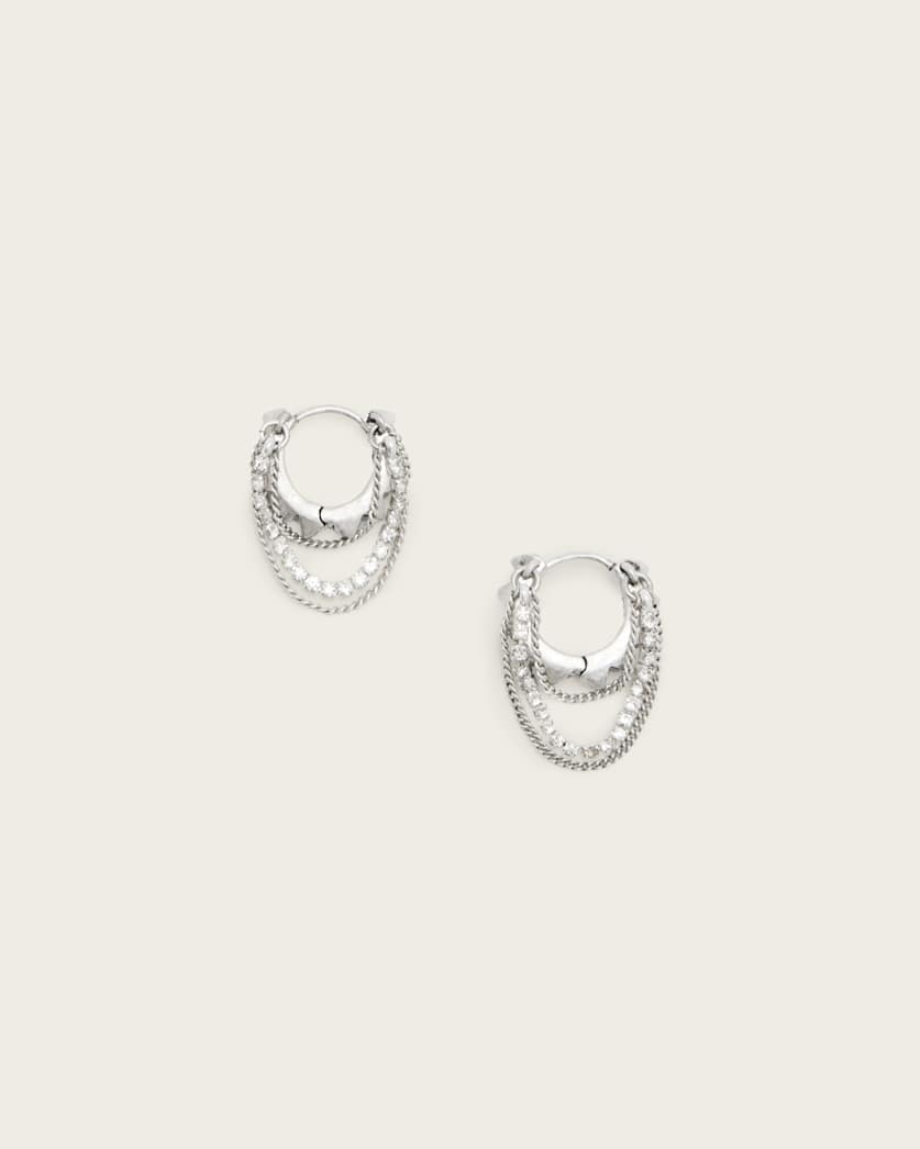 all saints Trudy Small Chain Hoop Earrings WARM SILVER/CRYSTL