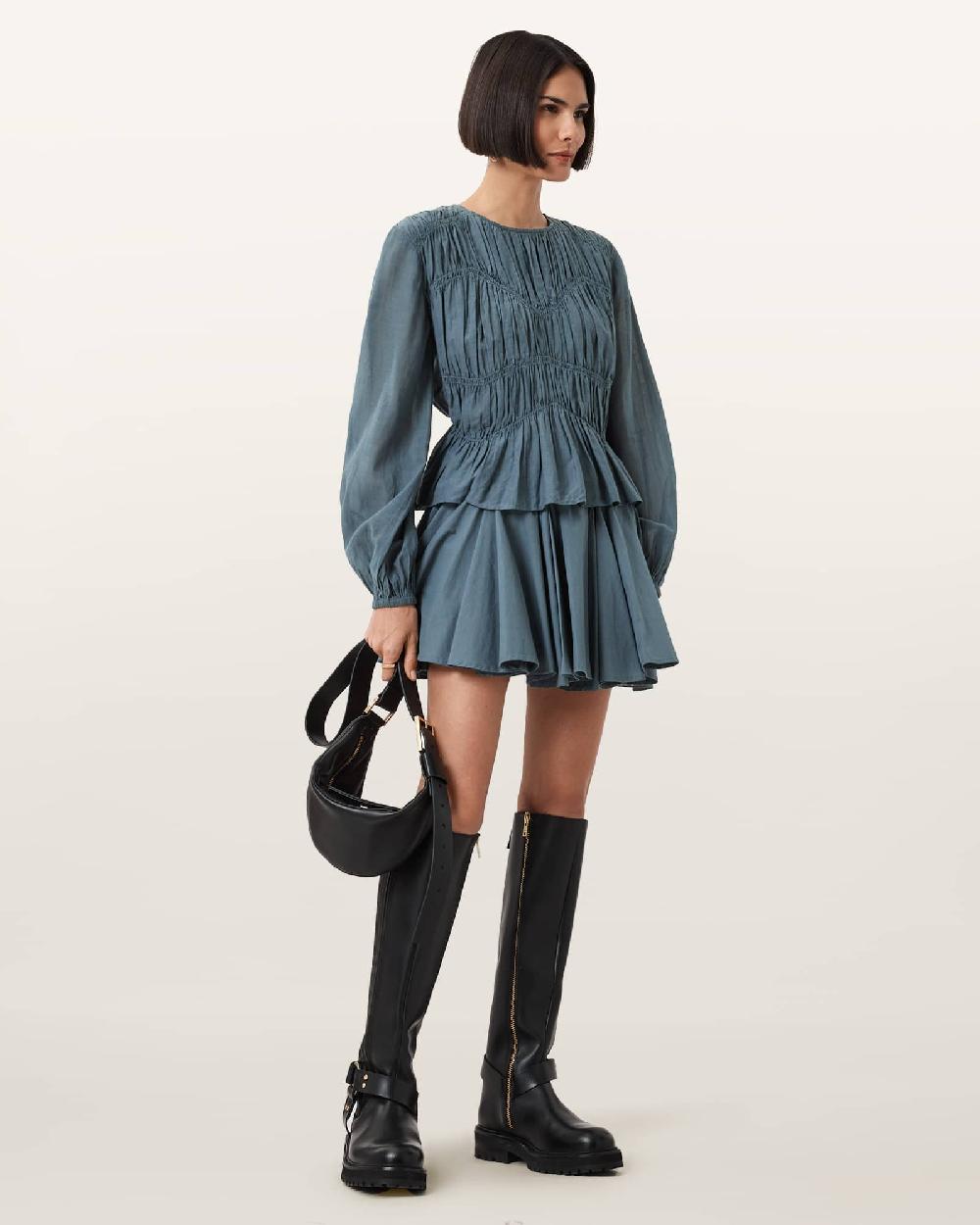 All Saints Tulip Blue Cotton Mini Skirt DARK SLATE BLUE