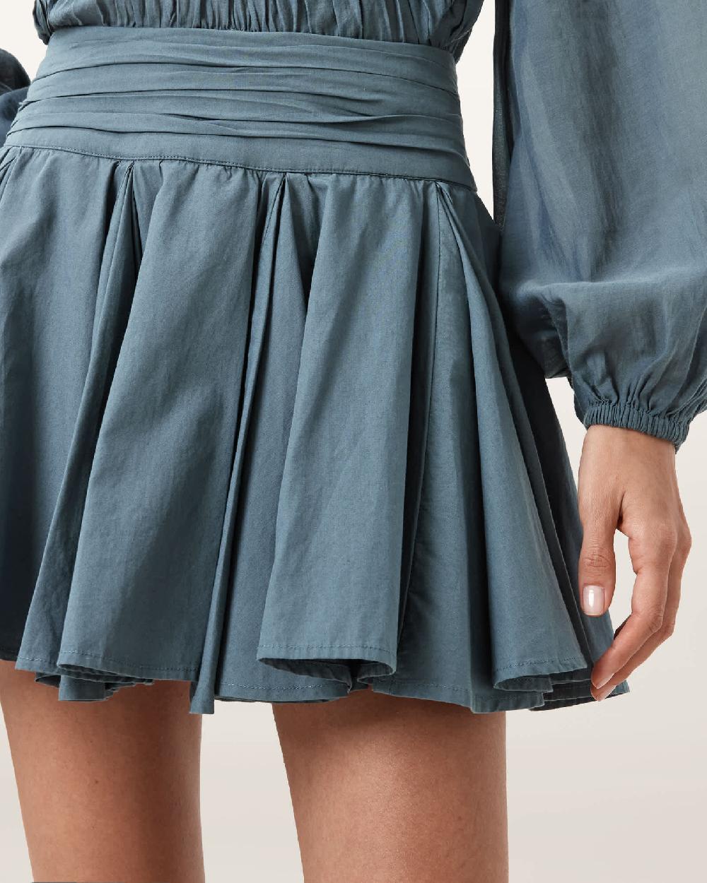 All Saints Tulip Blue Cotton Mini Skirt DARK SLATE BLUE