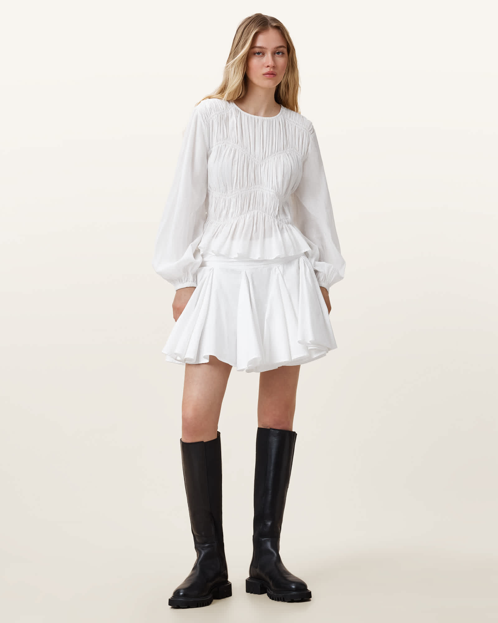 All Saints Tulip White Cotton Mini Skirt Chalk White