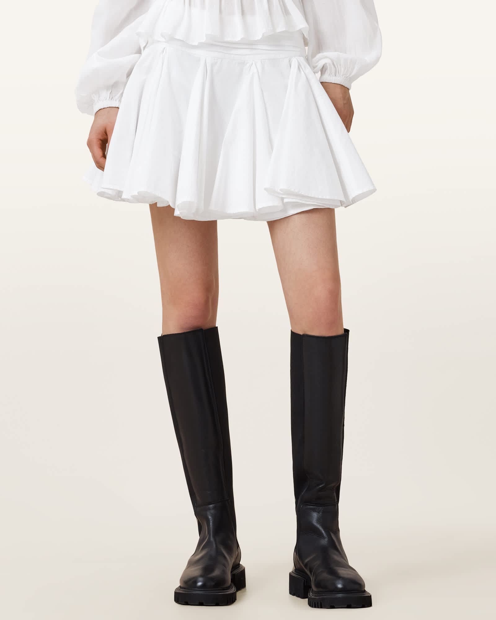 All Saints Tulip White Cotton Mini Skirt Chalk White