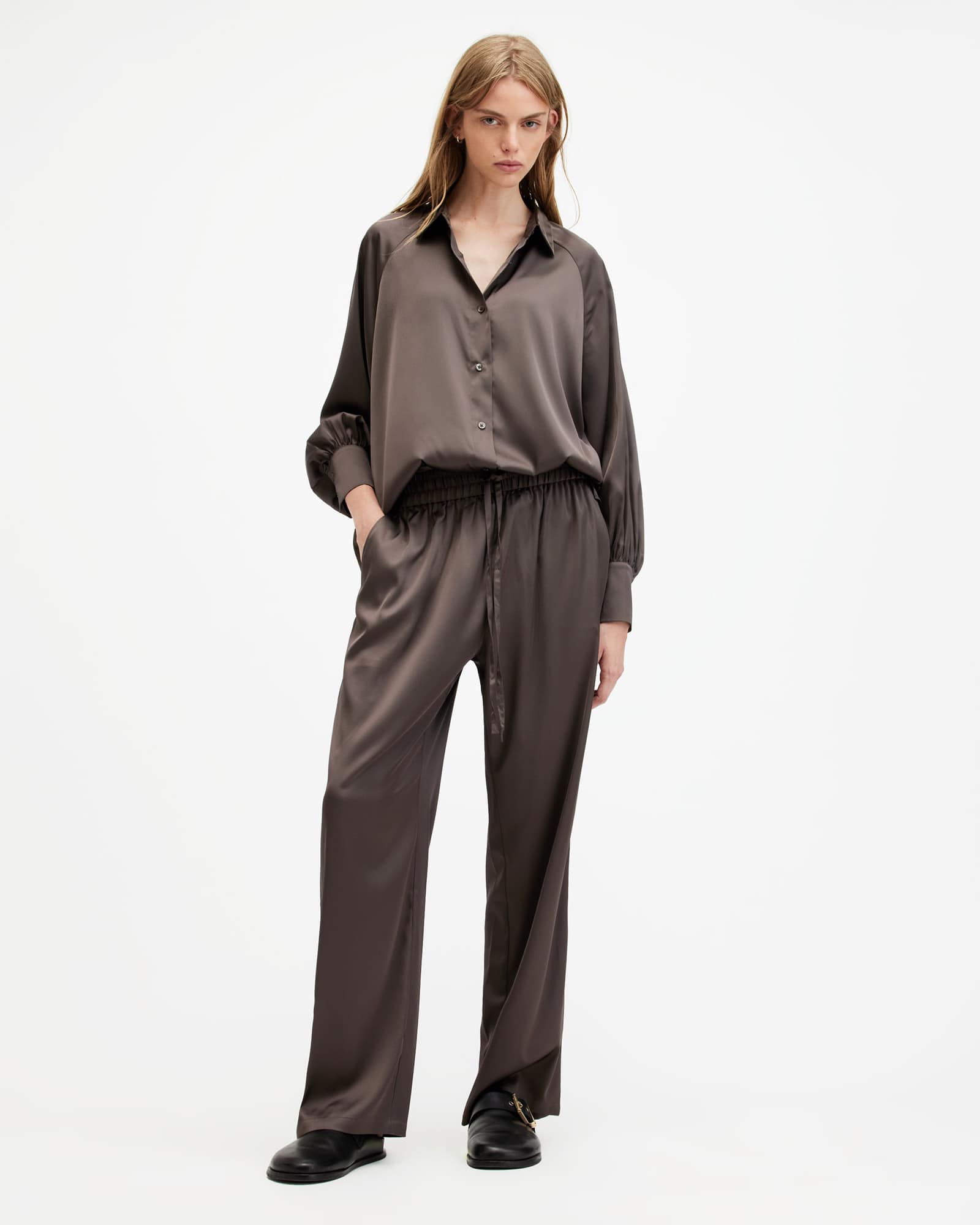 All Saints Tyler High Rise Abstract Print Pants Tarmac Green