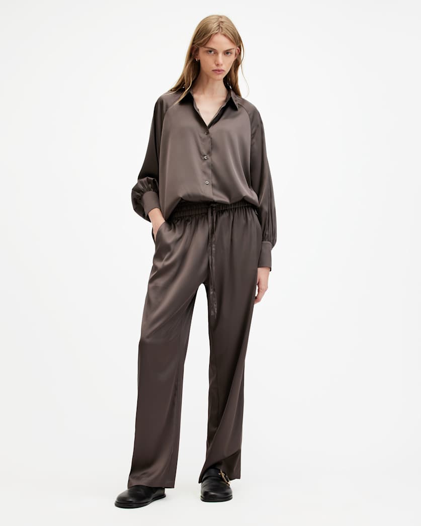 all saints Tyler High Rise Abstract Print Pants Tarmac Green