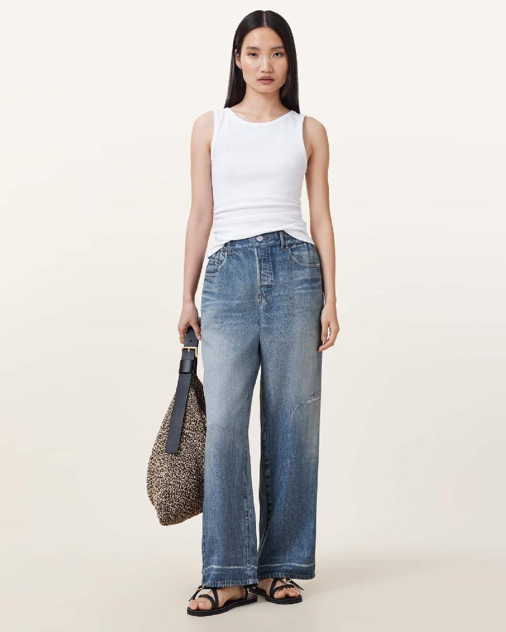 All Saints Tyler Illusion Straight Leg Trousers Mid Indigo