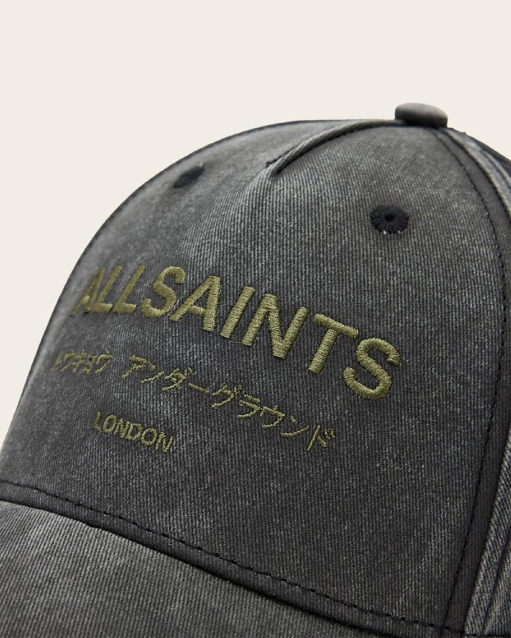 All Saints Underground Logo Print Baseball Cap WASHED BLACK/GREEN