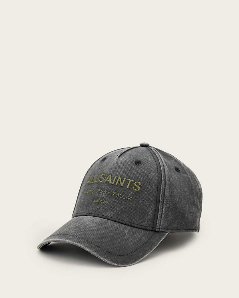 all saints Underground Logo Print Baseball Cap WASHED BLACK/GREEN