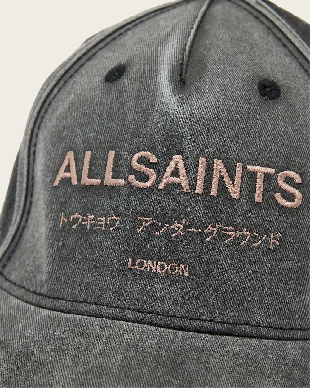 All Saints Underground Logo Print Baseball Cap Washed Black/Pink