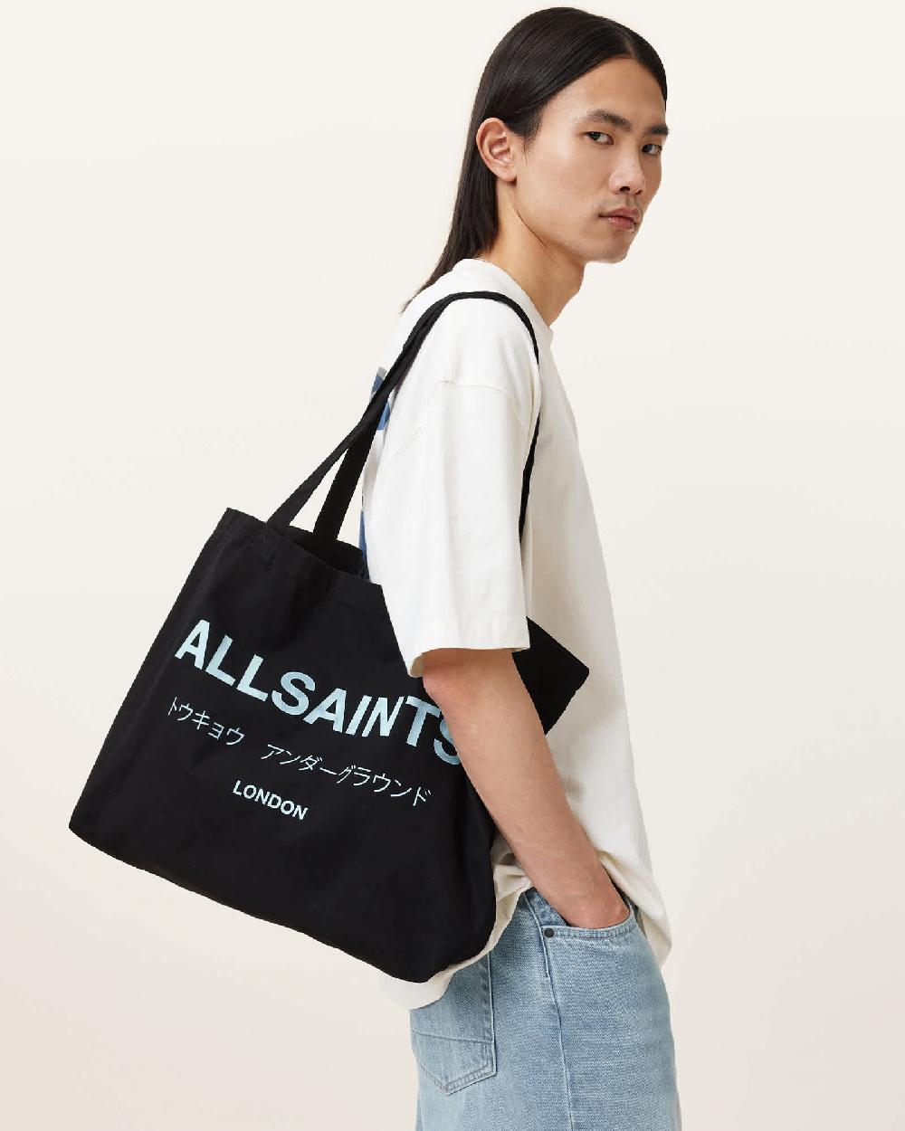 All Saints Underground Logo Printed Tote Bag JET BLACK/BLUE