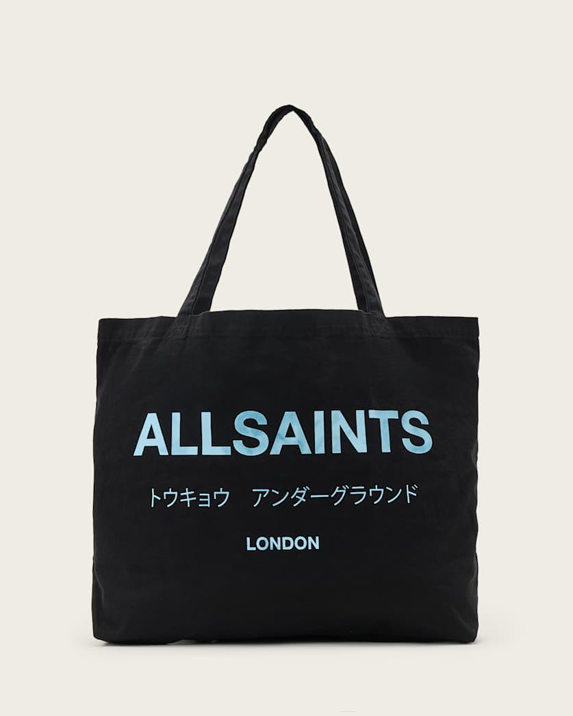 all saints Underground Logo Printed Tote Bag JET BLACK/BLUE