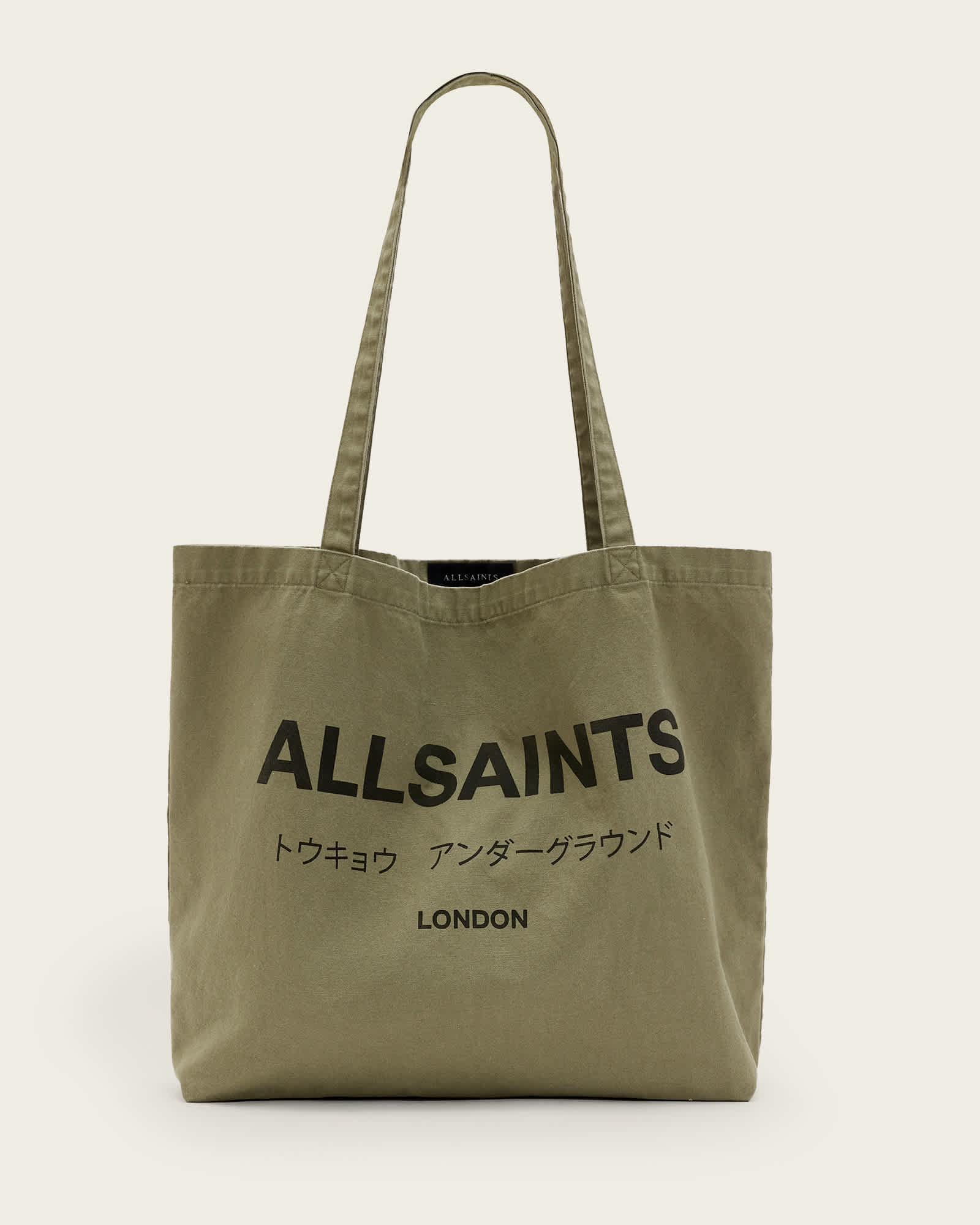 All Saints Underground Logo Printed Tote Bag Nori Green