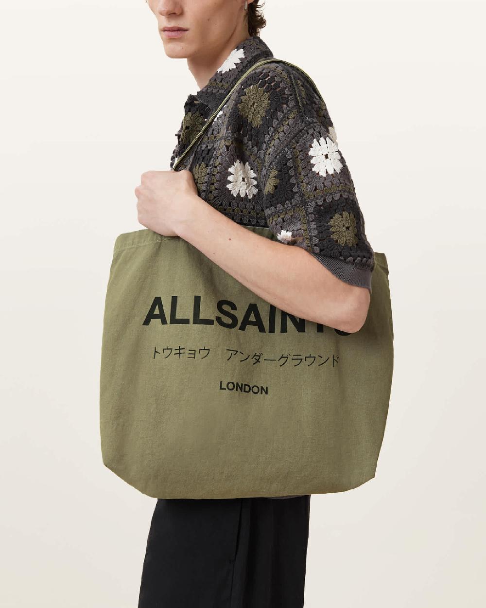 All Saints Underground Logo Printed Tote Bag Nori Green