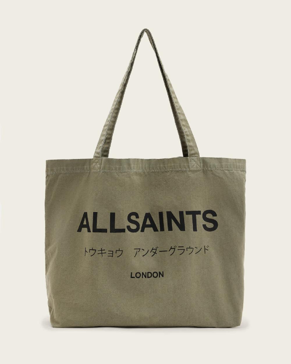 All Saints Underground Logo Printed Tote Bag NORI GREEN/BLACK
